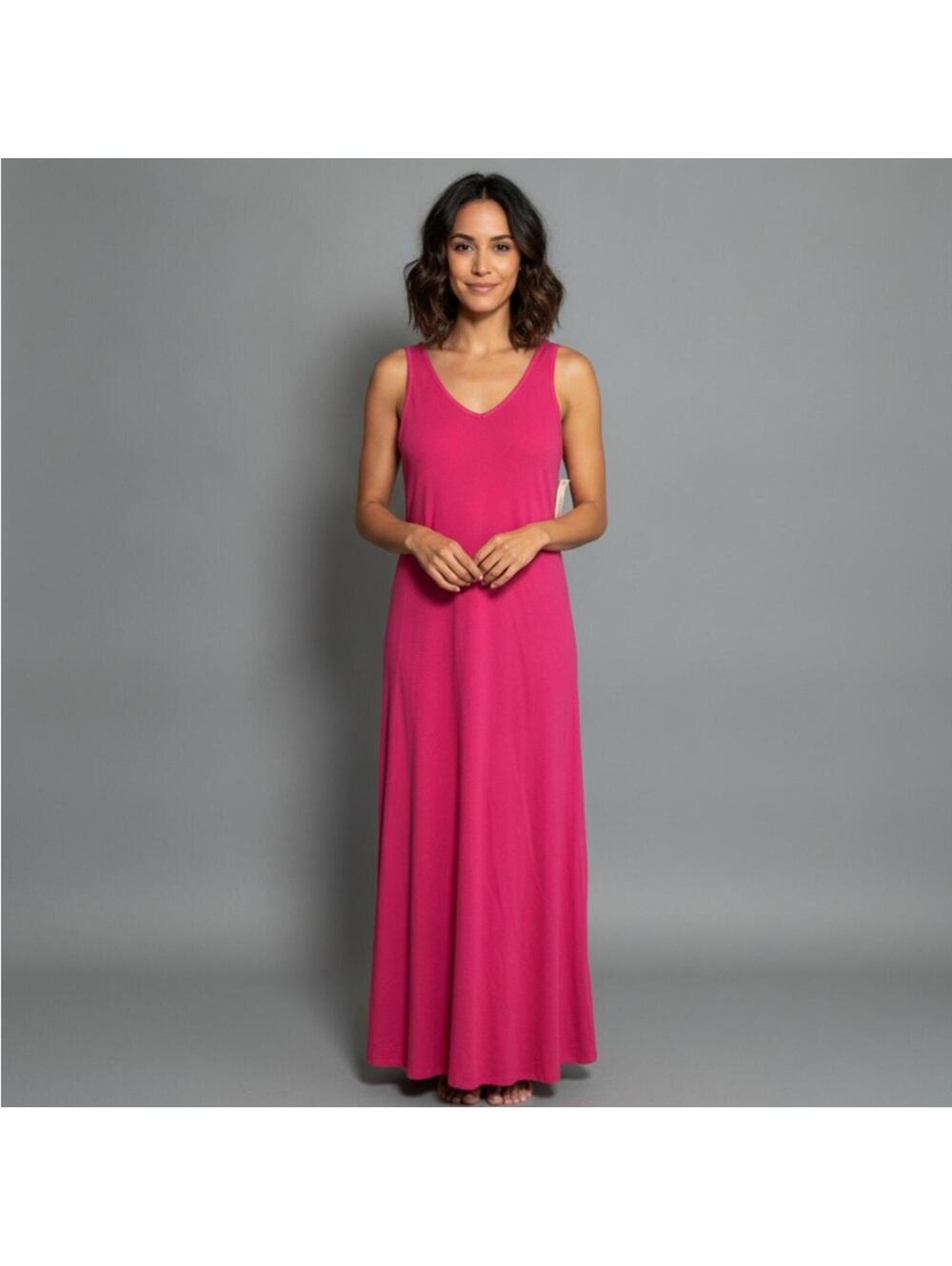 Manta Del Lago Bohemian Resort Ready Hot Pink Cotton Maxi Dress Small Lagenlook